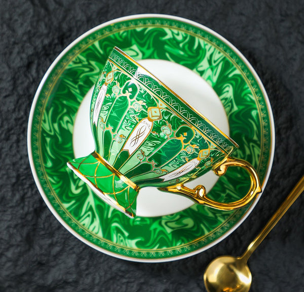 Beautiful British Tea Cup with Saucer, 8 oz Creative Porcelain Tea Cup and Saucer Set of 2 Cups, Elegant Ceramic Coffee Cups, Unique Tea Cup and Saucer in Gift Box as Birthday Gift-Silvia Home Craft