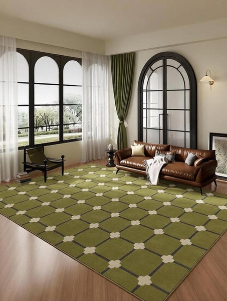 Minimalist Geometric Rugs for Living Room, Green Absract Rugs for Bedroom, Living Room Contemporary Modern Rugs, Mid Century Modern Rugs-Silvia Home Craft