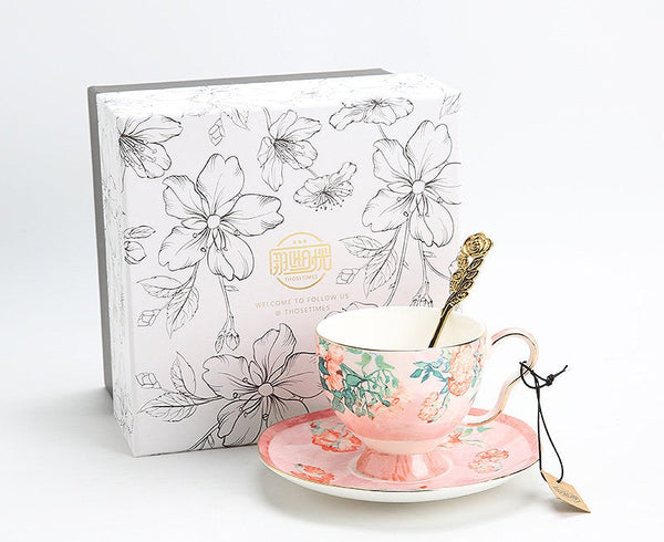 Porcelain Tea cups, British Tea Cup Set, Afternoon Tea Cup with Saucer Set, Elegant Coffee Cup, Porcelain Coffee Cups, Coffee Cup in Gift Box, Vintage Tea Cup Set-Silvia Home Craft