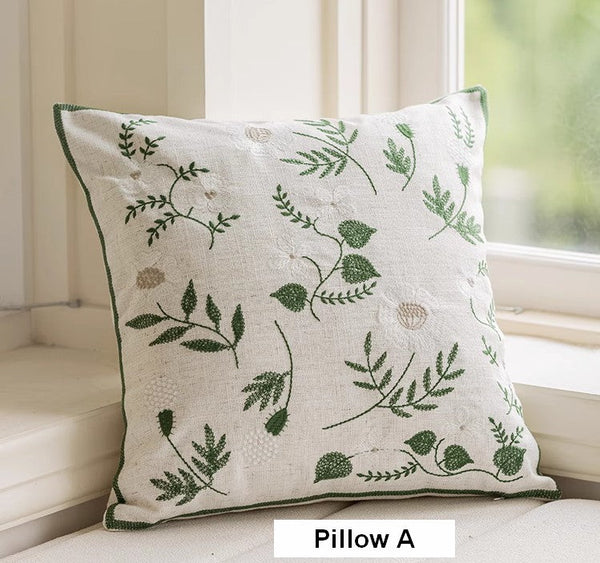 Embroider Flower Cotton Pillow Covers, Decorative Pillows for Sofa, Farmhouse Decorative Pillows for Couch, Spring Flower Decorative Pillows for Bedroom-Silvia Home Craft