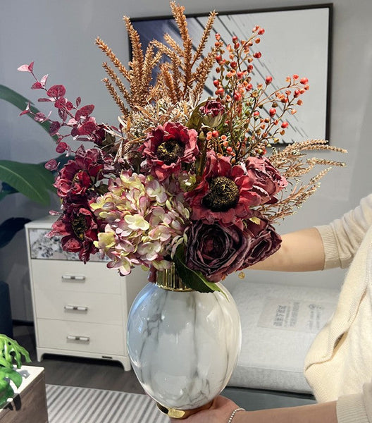 Creative Faux Silk Floral Bouquet Table Centerpiece, Large Bunch of Flowers Arrangement Interior Design, Creative Modern Artificial Floral Arrangement-Silvia Home Craft
