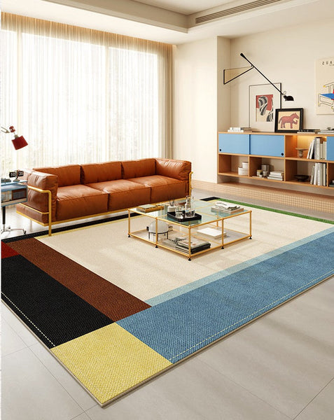 Modern Living Room Rug Ideas, Geometric Contemporary Area Rugs, Mid Century Modern Rugs, Colorful Modern Rugs for Bedroom-Silvia Home Craft
