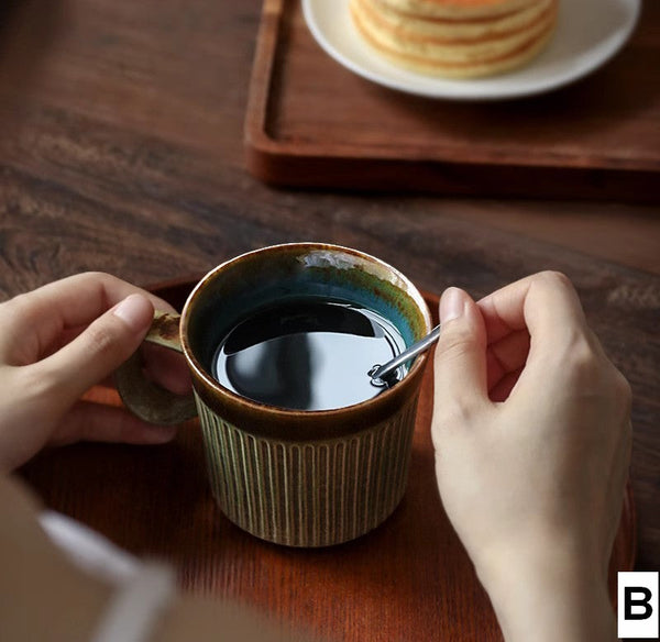 Creative Brown Green Ceramic Coffee Mugs, 10 oz Coffee Mugs, Large Modern Handmade Pottery Coffee Cup, Large Capacity Coffee Mugs-Silvia Home Craft