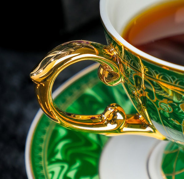 Porcelain Tea Cup and Saucer Set, British Royal Tea Cup and Saucer in Gift Box, 8 oz British Green Tea Cup set, Elegant Ceramic Coffee Cups-Silvia Home Craft