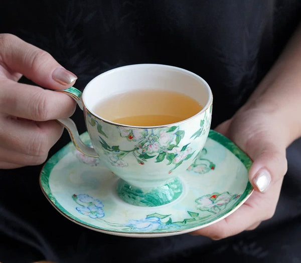 Elegant Coffee Cup, Porcelain Tea Saucer, Ceramic Tea Cup Set, Luxury Tea Cup Set, British Tea Cup Set-Silvia Home Craft