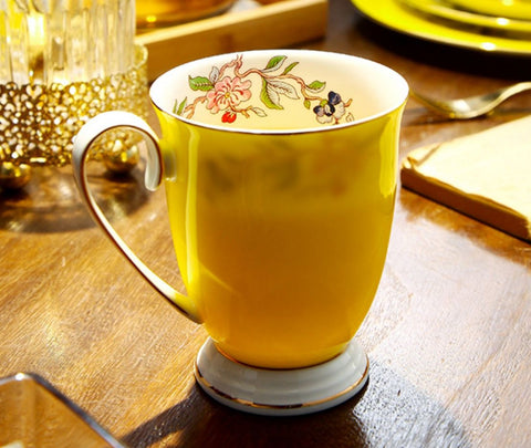 Creative Yellow Bone China Porcelain Tea Cup, Elegant Yellow Ceramic Mug, Unique Royal Ceramic Mugs, Beautiful British Tea Cups-Silvia Home Craft