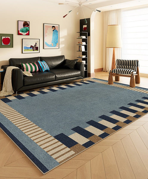 Geometric Modern Area Rugs, Modern Living Room Rug Ideas, Mid Century Contemporary Rugs, Blue Modern Rugs for Dining Room-Silvia Home Craft