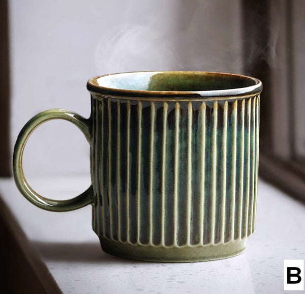 Creative Brown Green Ceramic Coffee Mugs, 10 oz Coffee Mugs, Large Modern Handmade Pottery Coffee Cup, Large Capacity Coffee Mugs-Silvia Home Craft