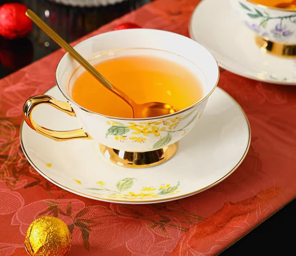 British Royal Ceramic Tea Cups for Traditional Afternoon Tea, 7.4 oz Floral Ceramic Coffee Cup and Saucer, Flower Tea Cup and Saucer Set, Porcelain Tea Cup and Saucer Set in Gift Box-Silvia Home Craft