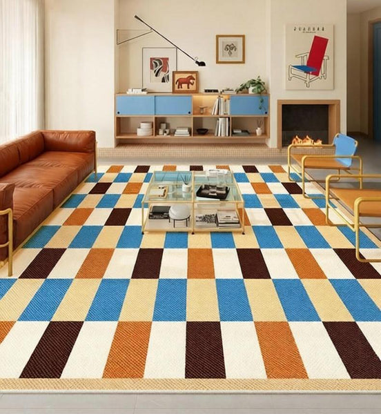 Mid Century Modern Rugs, Modern Living Room Rug Ideas, Geometric Contemporary Area Rugs, Colorful Modern Rugs for Bedroom-Silvia Home Craft