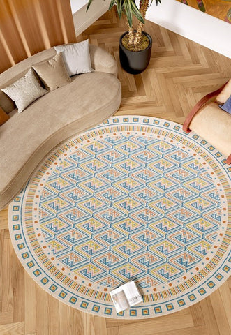 Abstract Contemporary Round Rugs for Dining Room, Circular Modern Rugs for Bathroom, Geometric Modern Rug Ideas for Living Room, Modern Rugs for Children's Room-Silvia Home Craft