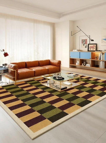 Mid Century Modern Rugs, Colorful Modern Rugs for Bedroom, Modern Living Room Rug Ideas, Geometric Contemporary Area Rugs-Silvia Home Craft