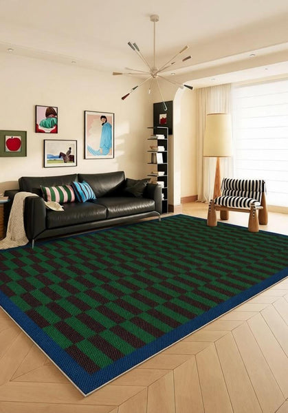 Modern Living Room Rug Ideas, Geometric Contemporary Area Rugs, Green Mid Century Modern Rugs, Colorful Modern Rugs for Dining Room-Silvia Home Craft