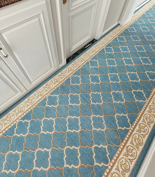 Modern Long Hallway Runners, Entryway Runner Rugs, Stain-resistant Non Slip Entrance Hallway Runners, Extra Long Narrow Runner Rugs, Kitchen Runner Rugs, Blue Hallway Runners-Silvia Home Craft