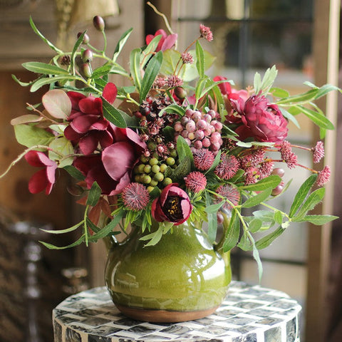 Beautiful Flower Arrangement for Home Decoration, Large Bunch of Peony Branch, Table Centerpiece, Real Touch Artificial Floral for Living Room-Silvia Home Craft