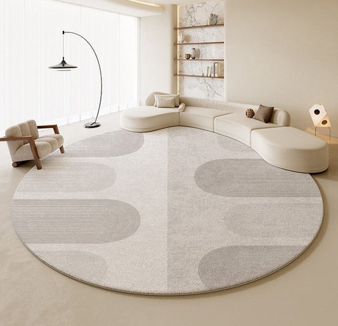 Abstract Modern Rugs for Living Room, Contemporary Round Rugs Next to Bed, Grey Geometric Carpets for Sale, Circular Rugs under Dining Room Table-Silvia Home Craft