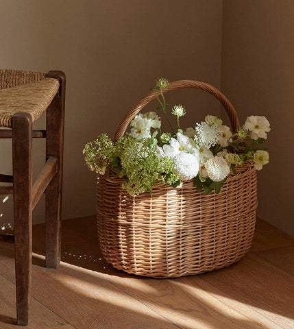Hand-woven Wicker Storage Basket, Natural Fruit Basket, Storage Basket for Kitchen, Picnic Storage Basket with Handle, Willow Weaving Storage Basket for Shelves-Silvia Home Craft