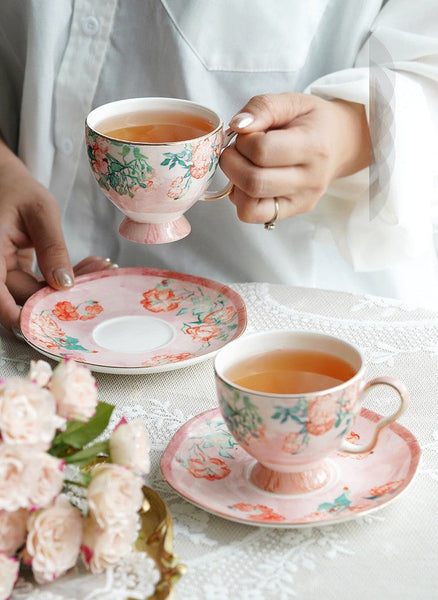 British Tea Cup Set, Afternoon Tea Cup with Saucer Set, Porcelain Tea cups, Elegant Coffee Cup, Porcelain Coffee Cups, Coffee Cup in Gift Box, Vintage Tea Cup Set-Silvia Home Craft