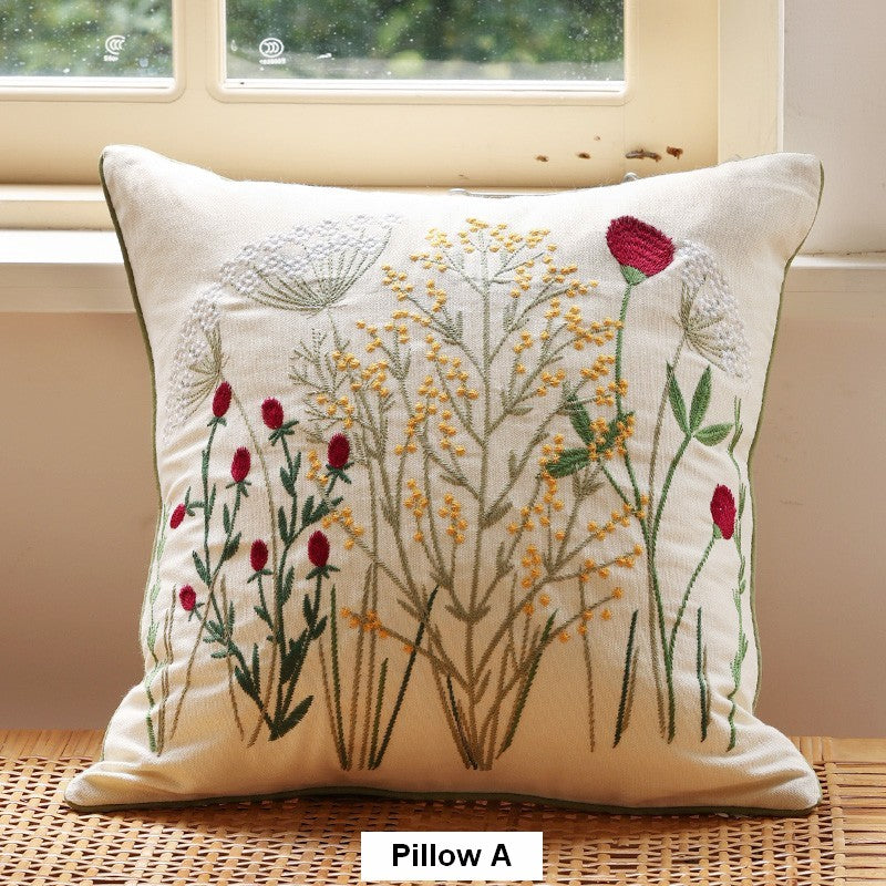 Farmhouse Decorative Pillows for Sofa, Embroider Flower Cotton Pillow Covers, Spring Flower Decorative Pillows for Bedroom, Decorative Pillows for Couch-Silvia Home Craft