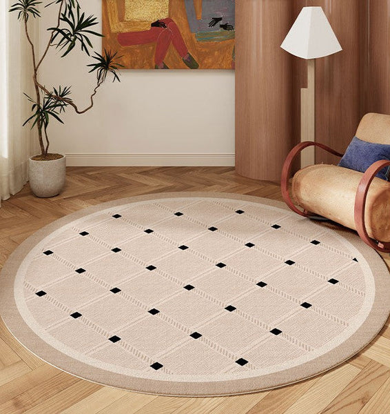 Bedroom Circular Modern Rugs, Mid Century Modern Rugs under Chairs, Geometric Round Rugs for Dining Room, Contemporary Modern Rugs-Silvia Home Craft