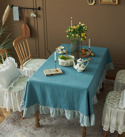 Blue Modern Table Cloth, Ramie Tablecloth for Home Decoration, Extra Large Rectangle Tablecloth for Dining Room Table, Square Tablecloth for Round Table-Silvia Home Craft