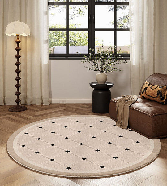 Bedroom Circular Modern Rugs, Mid Century Modern Rugs under Chairs, Geometric Round Rugs for Dining Room, Contemporary Modern Rugs-Silvia Home Craft