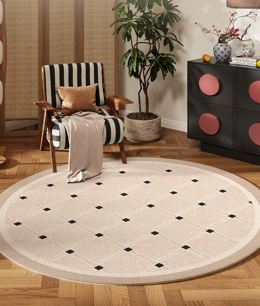 Bedroom Circular Modern Rugs, Mid Century Modern Rugs under Chairs, Geometric Round Rugs for Dining Room, Contemporary Modern Rugs-Silvia Home Craft