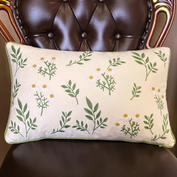 Spring Flower Sofa Decorative Pillows, Farmhouse Decorative Throw Pillows, Embroider Flower Cotton Pillow Covers, Flower Decorative Throw Pillows for Couch-Silvia Home Craft