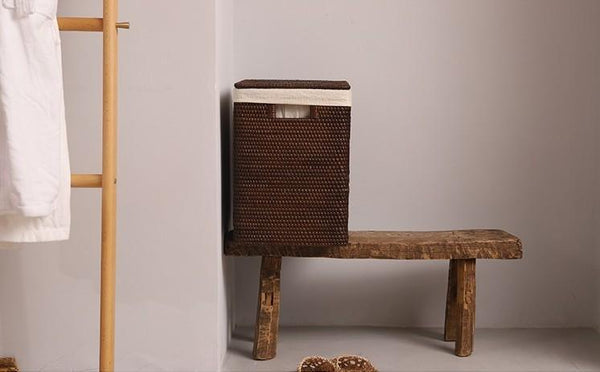 Storage Baskets for Bathroom, Rectangular Storage Baskets, Large Brown Rattan Storage Baskets, Storage Basket with Lid, Storage Baskets for Clothes-Silvia Home Craft