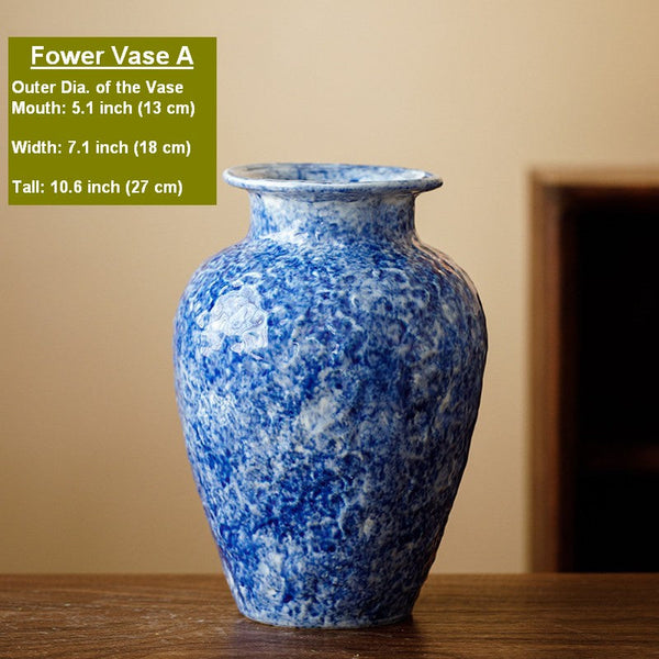 Modern Pottery Flower Vases, Handmade Water Holding Flower Vases, Centerpiece on Dining Table, Blue Pottery Bud Vases, Large Flower Vases on Table-Silvia Home Craft