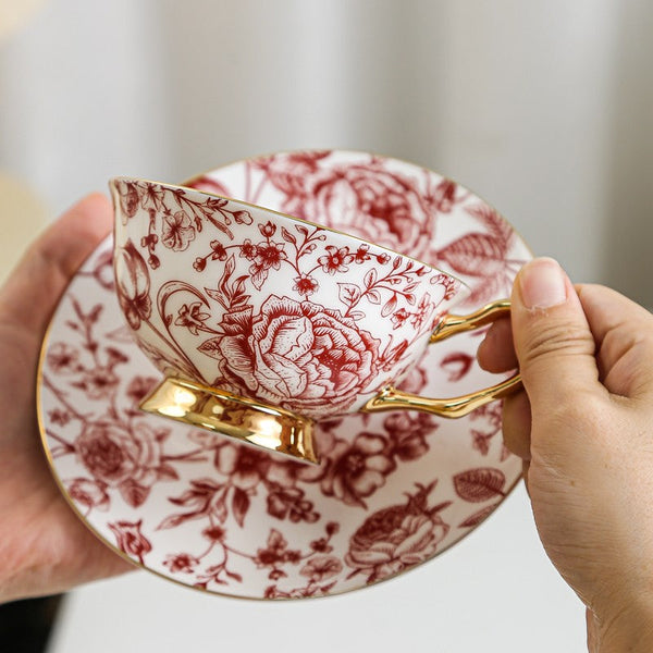 Creative Bone China Porcelain Tea Cup Set, Beautiful British Tea Cups, Elegant Flower Ceramic Cups, Unique Royal Coffee Cup and Saucer-Silvia Home Craft