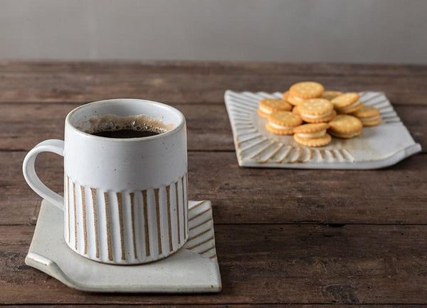 Coffee Cup and Saucer Set, Latte Coffee Cup, 10 oz Cappuccino Coffee Mug, Large Coffee Cup, Pottery Coffee Cups-Silvia Home Craft