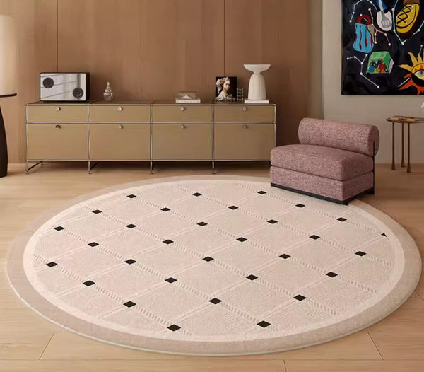 Bedroom Circular Modern Rugs, Mid Century Modern Rugs under Chairs, Geometric Round Rugs for Dining Room, Contemporary Modern Rugs-Silvia Home Craft