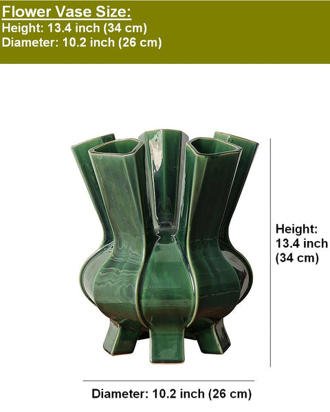 Unique Handmade Modern Flower Vase, Centerpiece Ceramic Bouquet Vases, Contemporary Vases on Dining Table, Green Porcelain Vases for Modern Home Decor-Silvia Home Craft