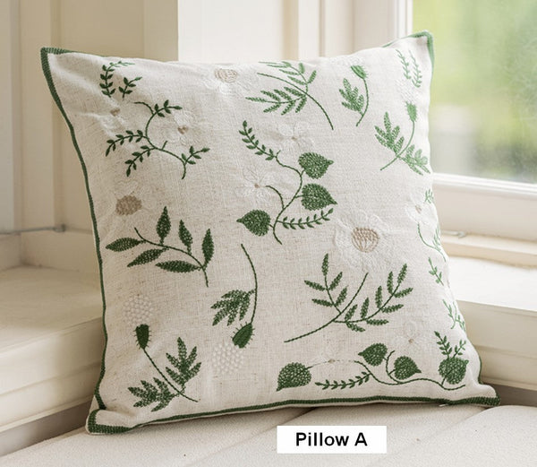 Embroider Flower Cotton Pillow Covers, Decorative Pillows for Sofa, Farmhouse Decorative Pillows for Couch, Spring Flower Decorative Pillows for Bedroom-Silvia Home Craft