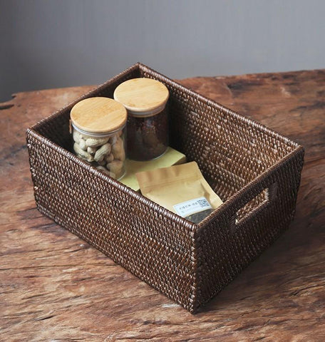 Rectangular Storage Baskets, Storage Baskets for Kitchen, Large Brown Woven Storage Baskets, Storage Baskets for Shelves-Silvia Home Craft