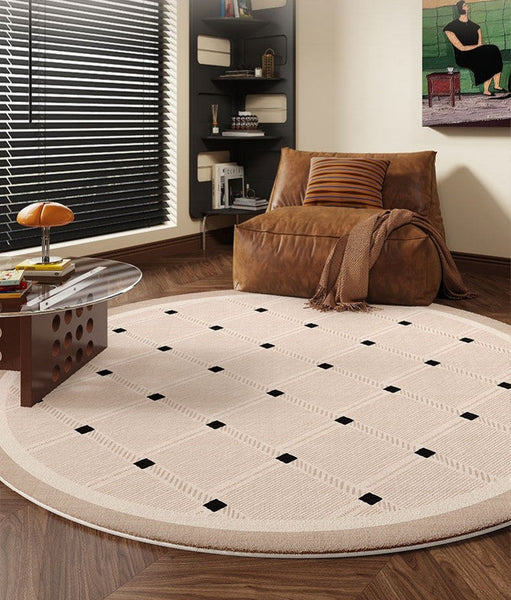 Bedroom Circular Modern Rugs, Mid Century Modern Rugs under Chairs, Geometric Round Rugs for Dining Room, Contemporary Modern Rugs-Silvia Home Craft