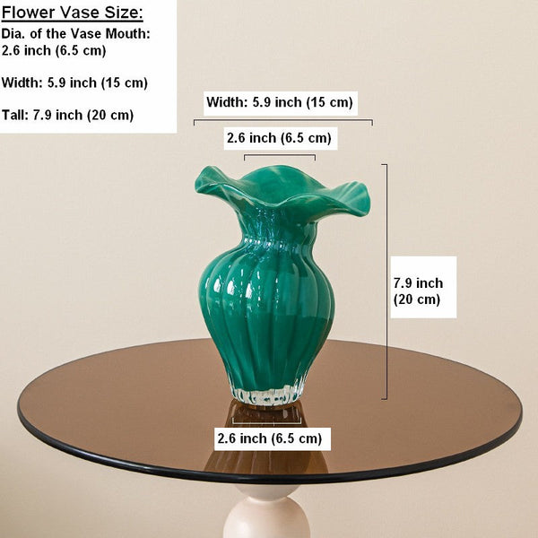 Contemporary Vases for Modern Home Decor, Unique Handmade Liuli Vases, Color Glaze Vase, Green Glass Bud Vases, Centerpiece Vases on Table-Silvia Home Craft