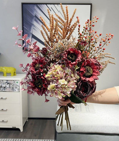 Creative Faux Silk Floral Bouquet Table Centerpiece, Large Bunch of Flowers Arrangement Interior Design, Creative Modern Artificial Floral Arrangement-Silvia Home Craft