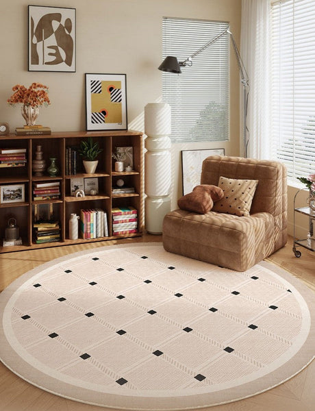 Bedroom Circular Modern Rugs, Mid Century Modern Rugs under Chairs, Geometric Round Rugs for Dining Room, Contemporary Modern Rugs-Silvia Home Craft