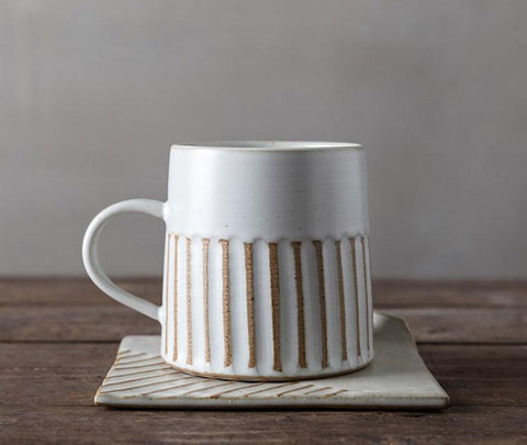Coffee Cup and Saucer Set, Latte Coffee Cup, Cappuccino Coffee Mug, Large Coffee Cup, Pottery Coffee Cups-Silvia Home Craft