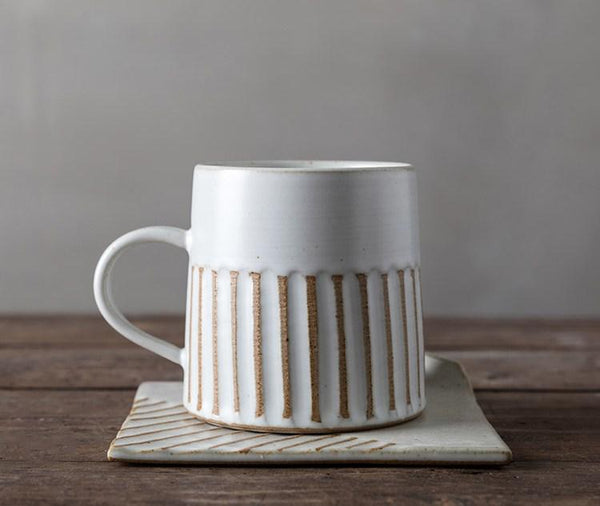 Latte Coffee Cup, Cappuccino Coffee Mug, 10 oz Coffee Cup and Saucer Set, Large Coffee Cup, Pottery Coffee Cups-Silvia Home Craft