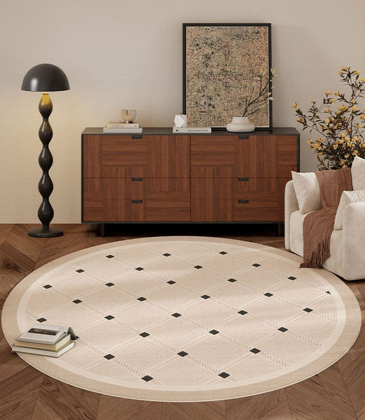 Bedroom Circular Modern Rugs, Mid Century Modern Rugs under Chairs, Geometric Round Rugs for Dining Room, Contemporary Modern Rugs-Silvia Home Craft