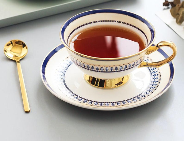 Porcelain Coffee Cups, Latte Coffee Cups, British Tea Cups, Tea Cup and Saucer, Coffee Cups with Gold Trim and Gift Box-Silvia Home Craft