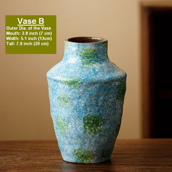 Centerpiece on Dining Table, Blue Flower Vase on Table, Handmade Water Holding Flower Vases, Pottery Flower Vases, Modern Bouquet Flower Vases-Silvia Home Craft