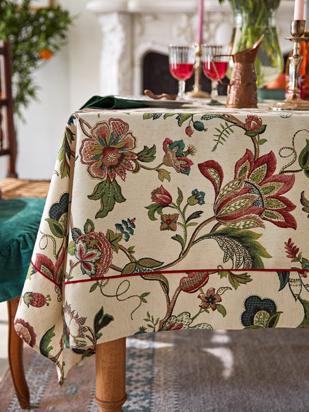 Spring Flower Table Cover for Kitchen, Large Modern Rectangular Tablecloth Ideas for Dining Room Table, Rustic Garden Floral Tablecloth for Round Table-Silvia Home Craft