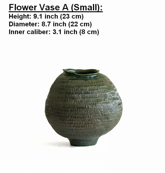 Centerpiece Ceramic Bouquet Vases, Green Porcelain Vases for Modern Home Decor, Large Contemporary Vases on Dining Table, Handmade Modern Flower Vase-Silvia Home Craft