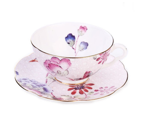 Unique Porcelain Cup and Saucer, Beautiful British Flower Tea Cups, Elegant Ceramic Coffee Cups, Creative Porcelain Tea Cup Set-Silvia Home Craft