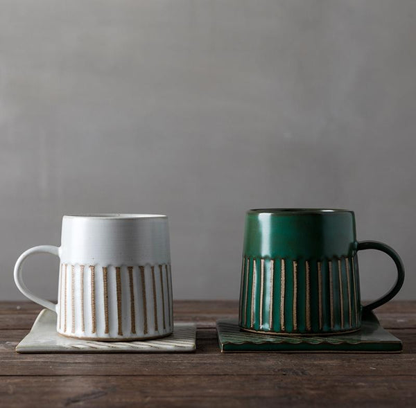 Coffee Cup and Saucer Set, Latte Coffee Cup, 10 oz Cappuccino Coffee Mug, Large Coffee Cup, Pottery Coffee Cups-Silvia Home Craft