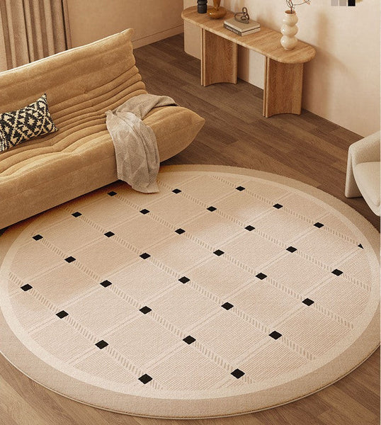 Bedroom Circular Modern Rugs, Mid Century Modern Rugs under Chairs, Geometric Round Rugs for Dining Room, Contemporary Modern Rugs-Silvia Home Craft